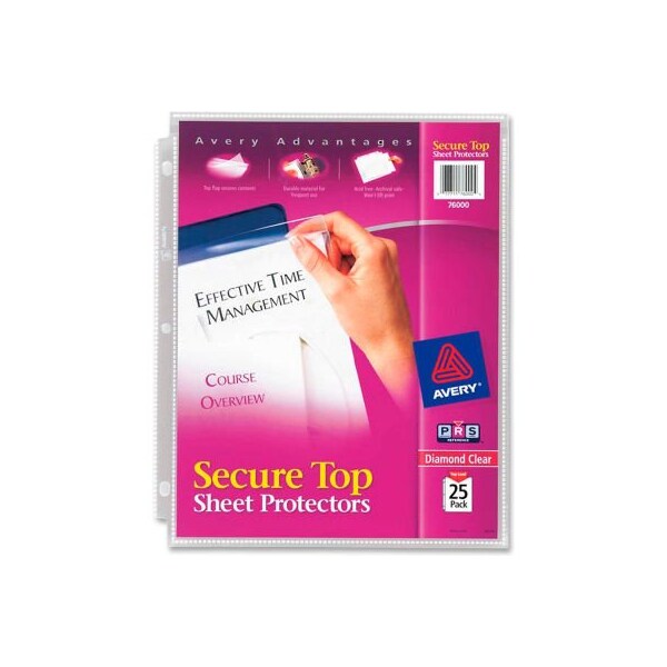 Avery Dennison Avery Secure Top Load Sheet Protector, 8-1/2inW x 11inH, Clear, 25/PK 76000 - main